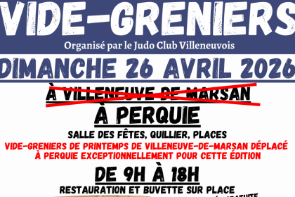 A vos agendas : Vide-Greniers du Judo le 26/04/2026 à PERQUIE !