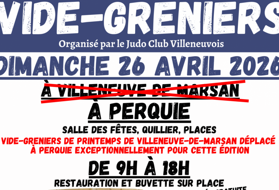 A vos agendas : Vide-Greniers du Judo le 26/04/2026 à PERQUIE !